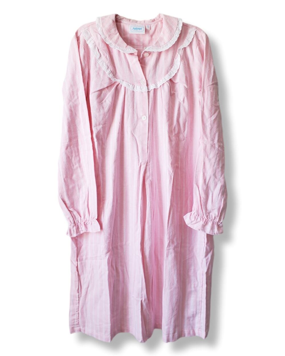 Women Pink Stripe Cotton Flannel Long Nightgown XL Granny Classic Cozy Warm NEW